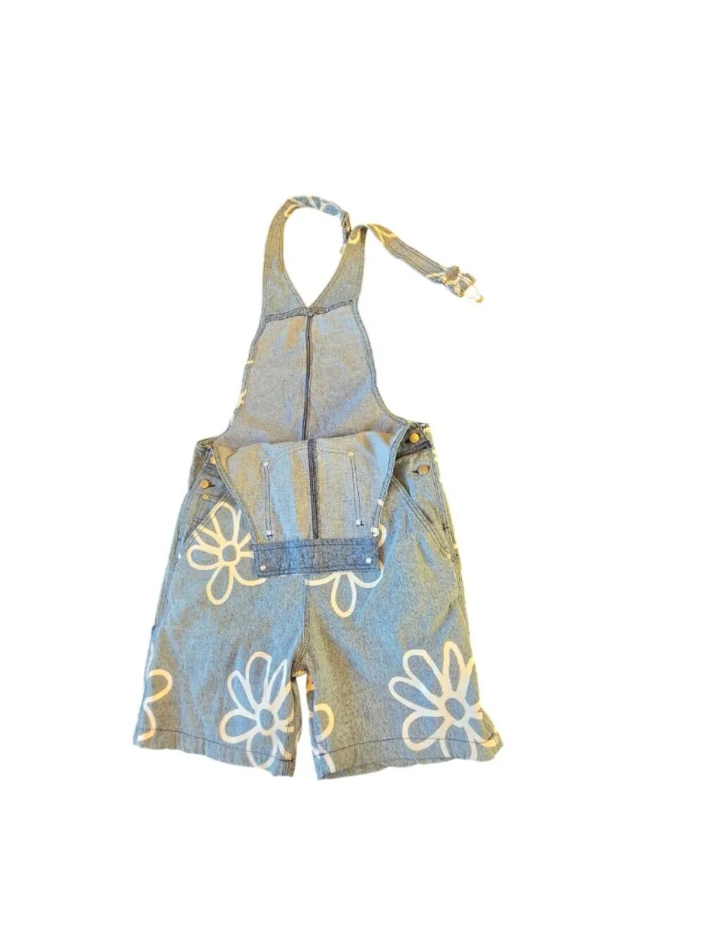 WeSC Daisy Floral Denim Bib Overall Shorts Shortalls Y2K Streetwear Unisex Sz S